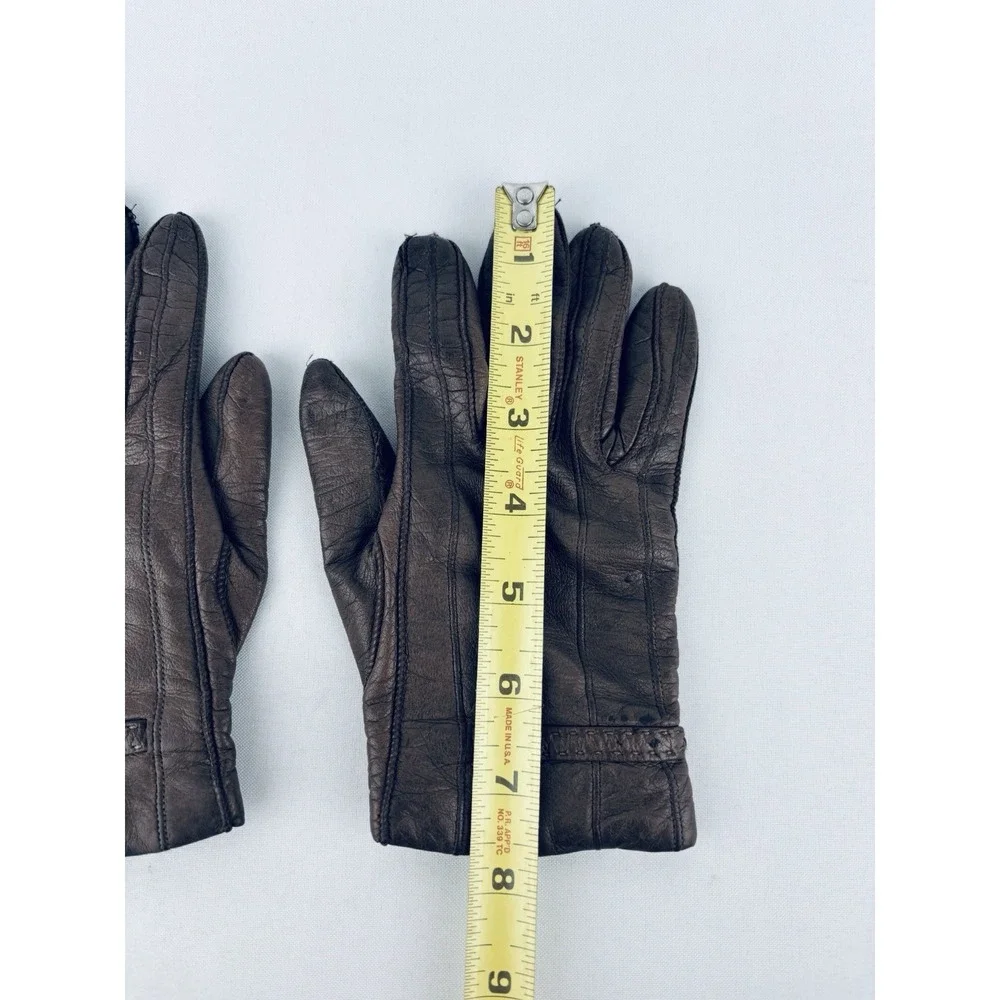 Vintage Womens Size 6.5  Brown Cashmere  Lined Leather Gloves Made In Italy